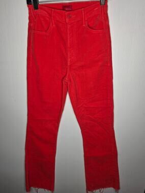 Mother The Hustler Ankle Fray Corduroy Pants Size 25 Ember Glow Boho Chic Flare